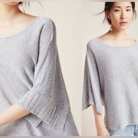 Anthropologie Tops - Anthropologie Silver “Alicia” Linen Blend Metallic Shimmer Top Size Medium